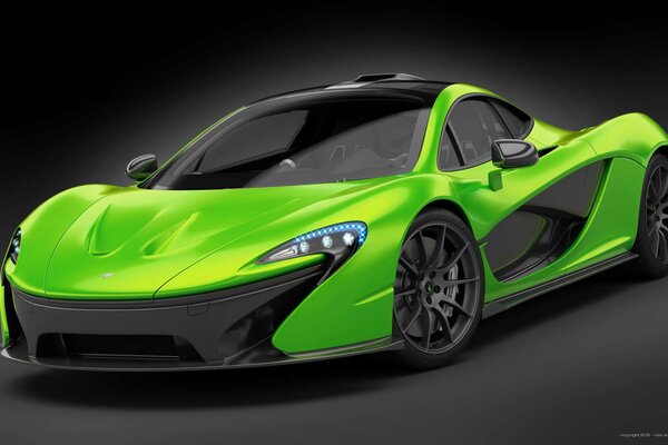 Neon green supercar on a black background