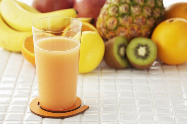 A glass of freshly squeezed fruit juice