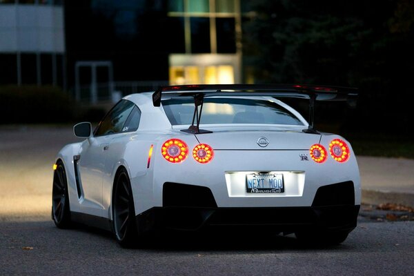 Beautiful sporty white nissan gtr r35 car