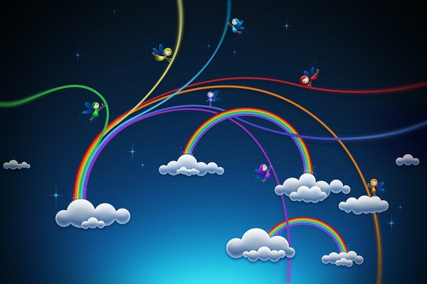 Los elfos en las nubes se sientan en el arco iris