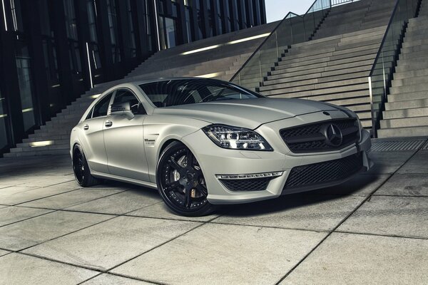 Mercedes car and urban landscape