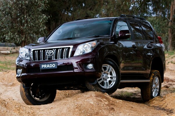 SUV Land Cruiser a la derecha conquistar fuera de la carretera