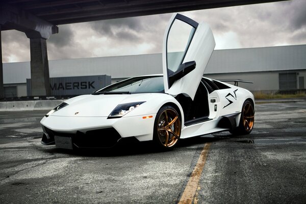 Cool white lamborghini in the parking lot