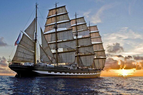 Beautiful ship at sunset