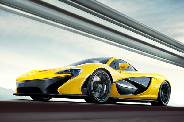 Yellow supercar on the track