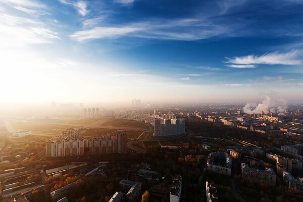 Panorama domów w Moskwie z lotu ptaka