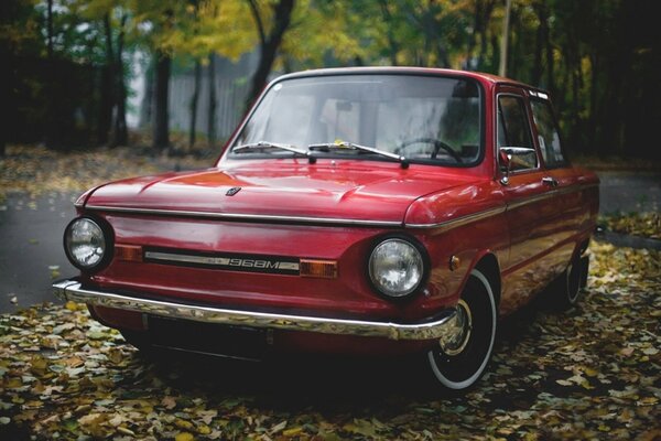 Zaporozhets, a retro red car