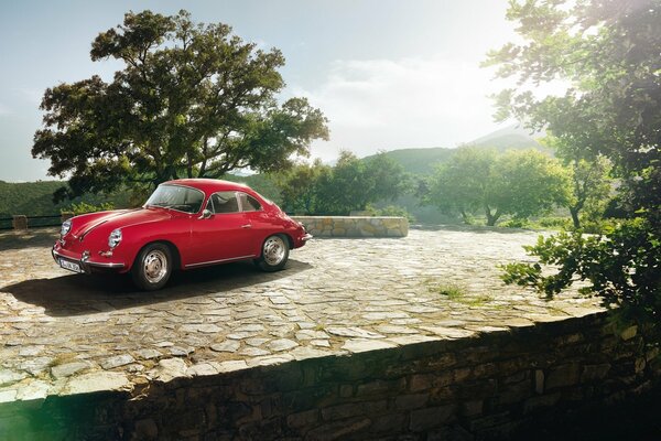 Rétro Porsche 356s classique pierre route