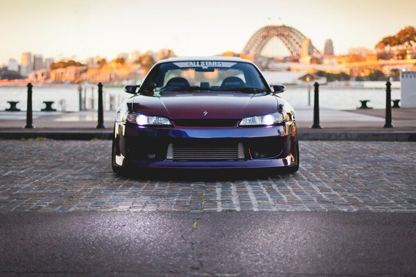 Nissan Silvia car on the background of the city