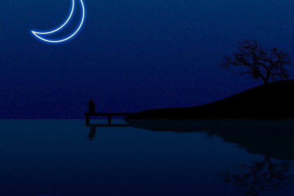 Luna en la noche contra el agua