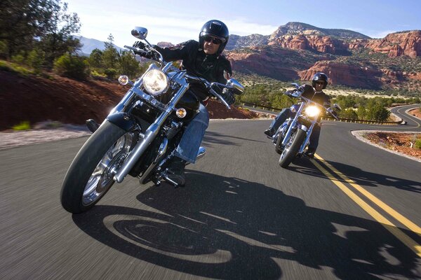 Harley-davidson motorcycle racing in the mountains