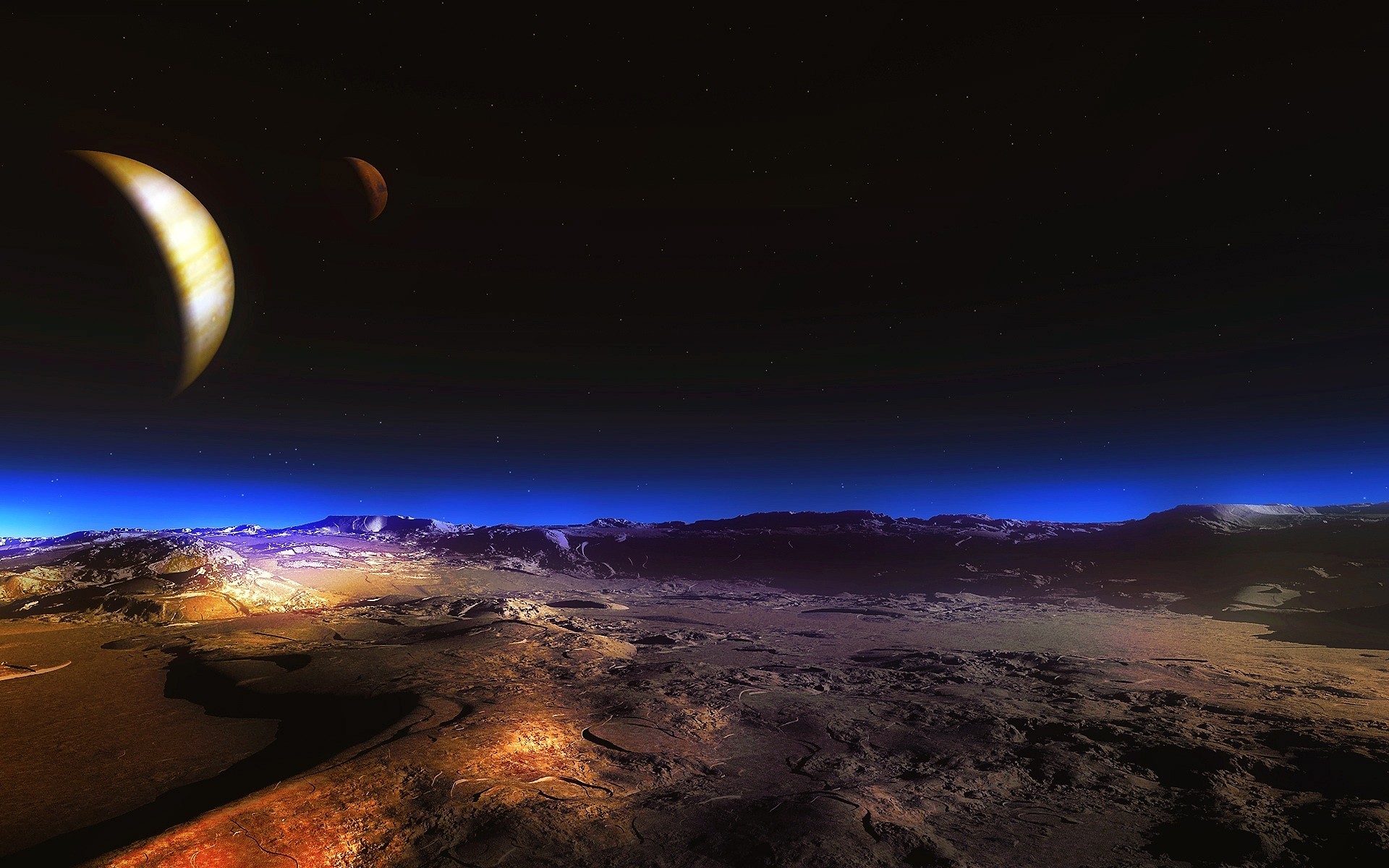 night sky moon planet desert