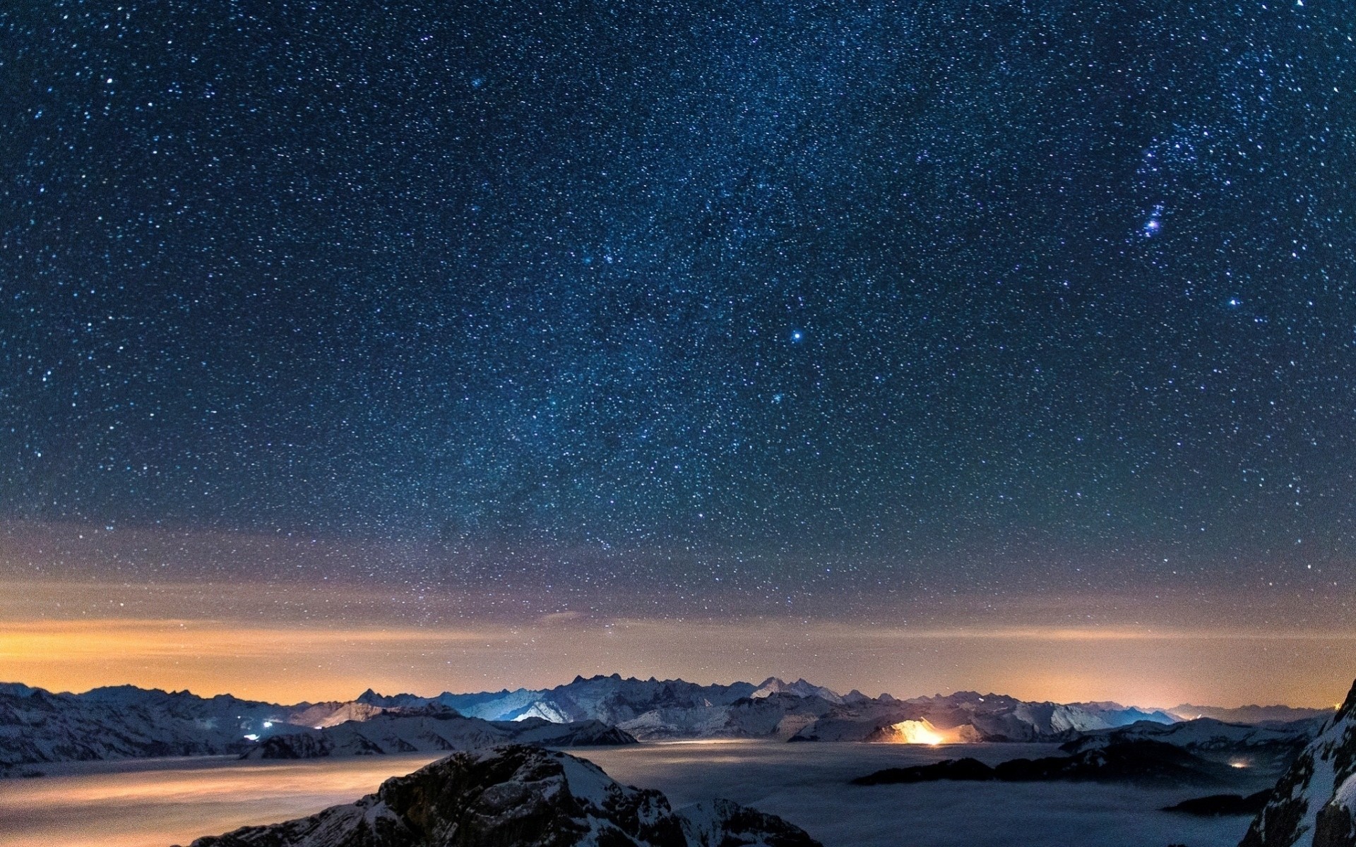 montañas estrellas noche cielo