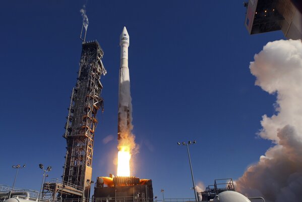 Rocket take-off from the cosmodrome into outer space