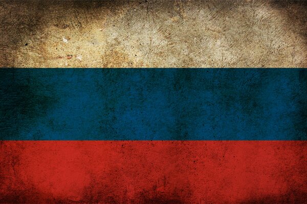 The flag of Russia is scratched. Vignette. Mud