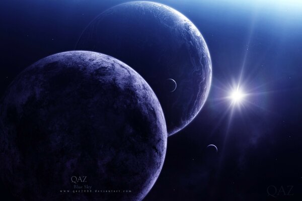 Planets in white cosmic light