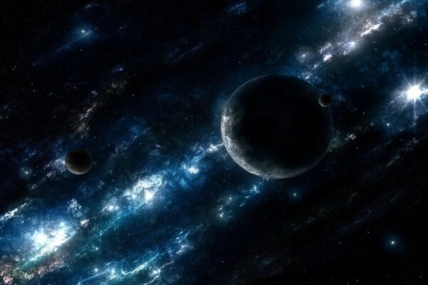 Fantasy planets in the light of stars in the shadows