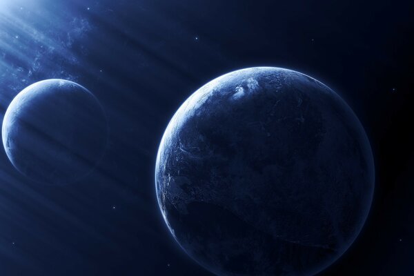 Planets in the blue color of the sun