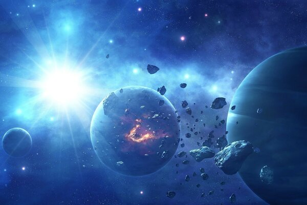 Meteor bombardment of planets in space