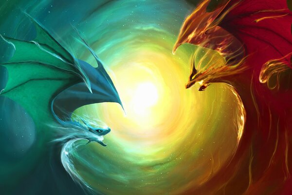 The confrontation of two dragons of different elements