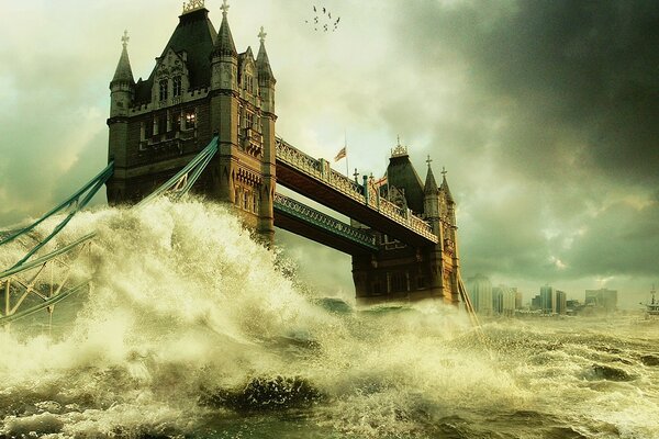 Londres dans les inondations et le pont est triste