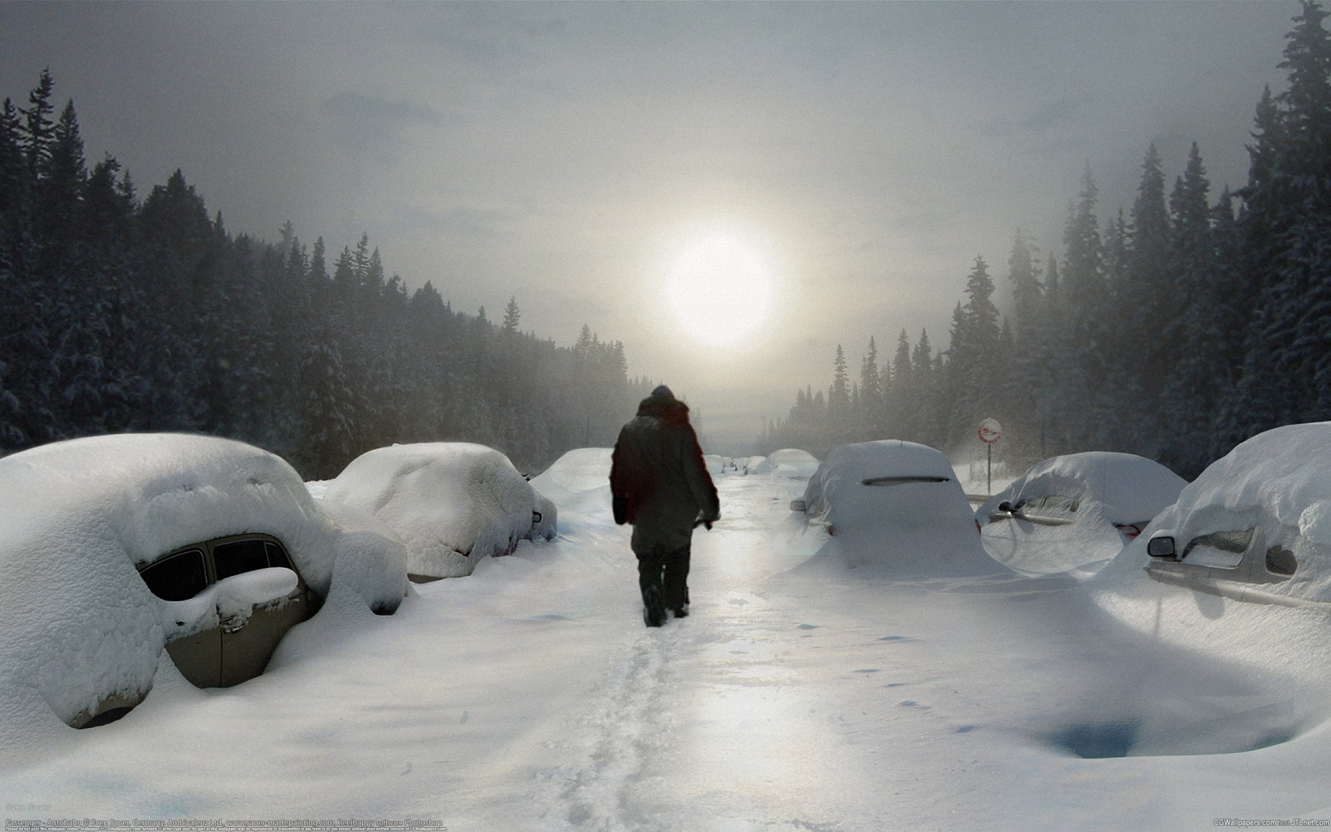 winter machinery road snow forest