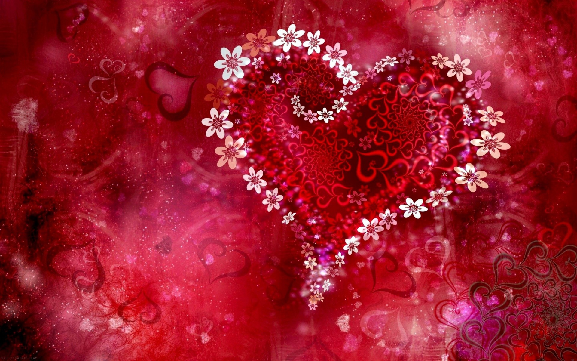corazón gráfico fondo rojo flores