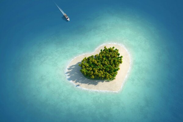 Heart Island in the blue sea