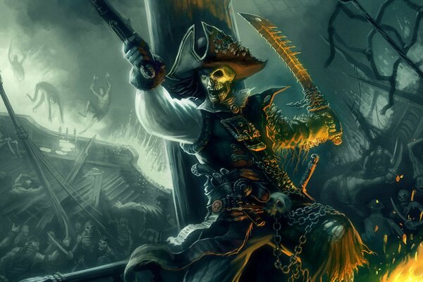 Drawing of a pirate who participates in the battle