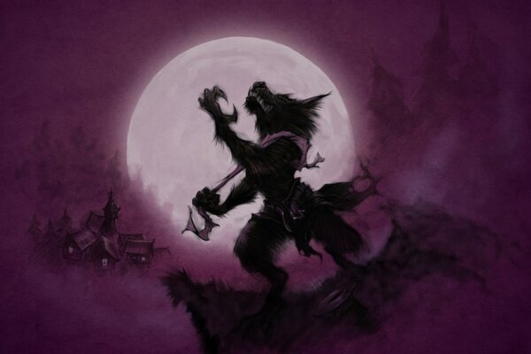 A werewolf howling at the moon