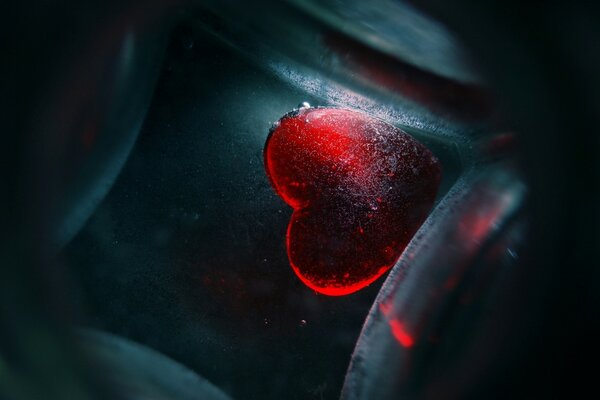 Icy red heart in ice