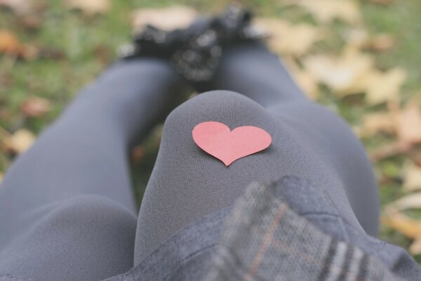 Foto carina della ragazza con il cuore di carta sul ginocchio