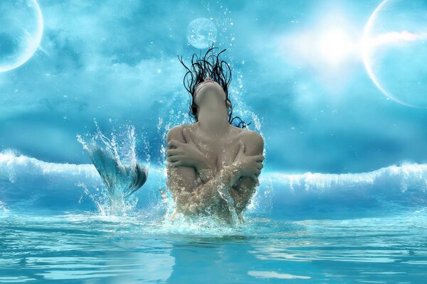 Fille à l image d une sirène sur l eau