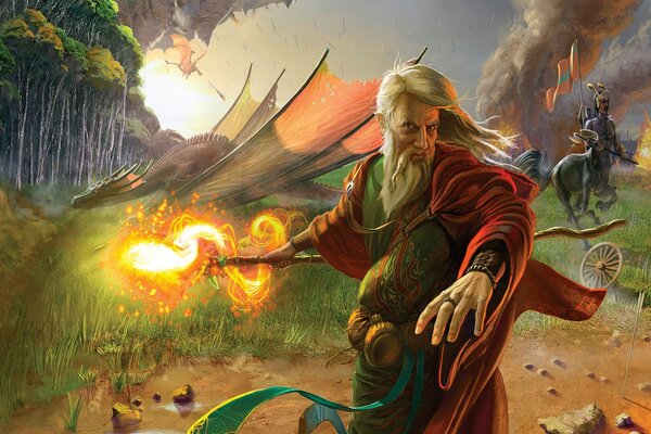 The sorcerer fights fire with a dragon