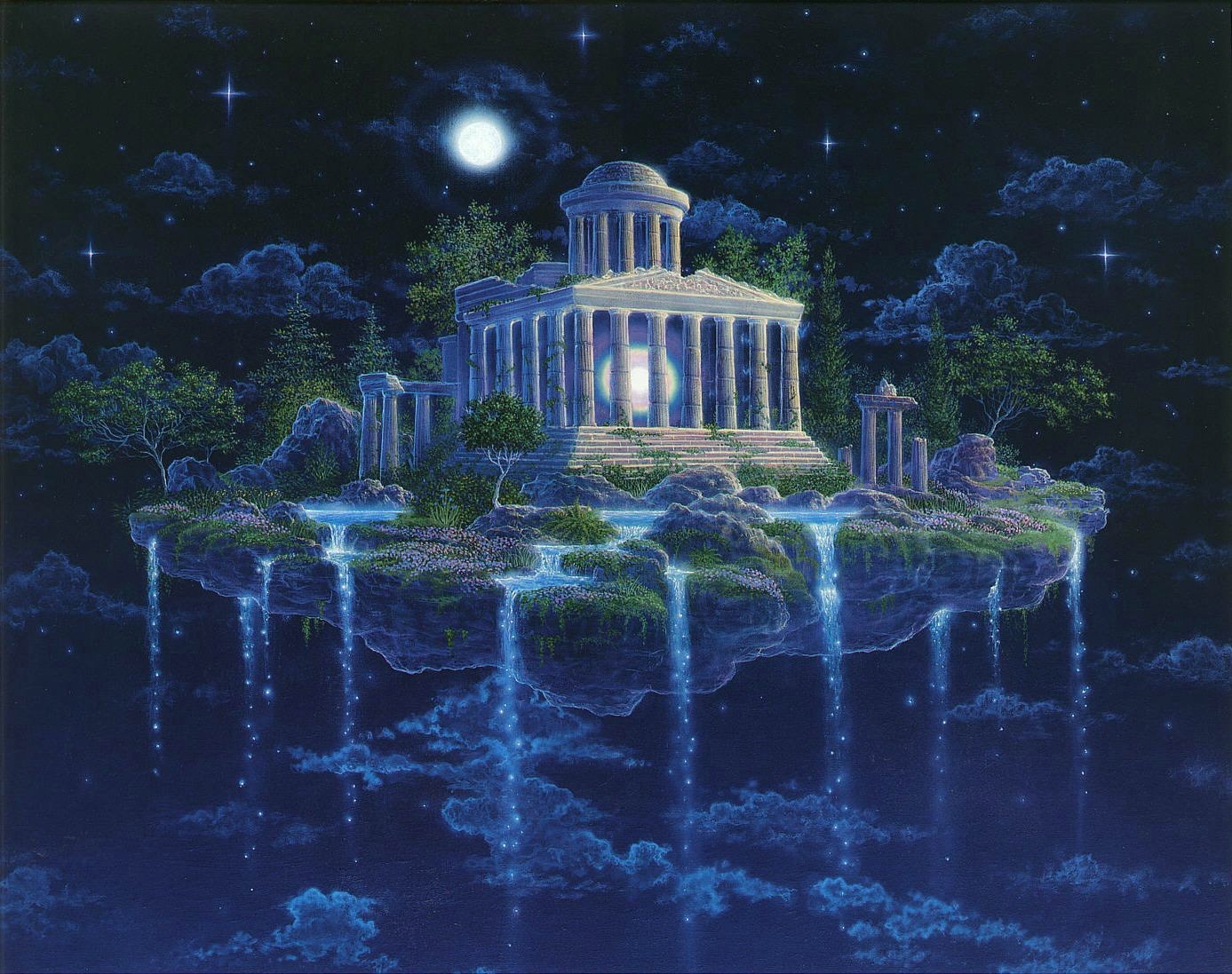 noche isla cielo estrellas cascada gilbert williams templo de la luna