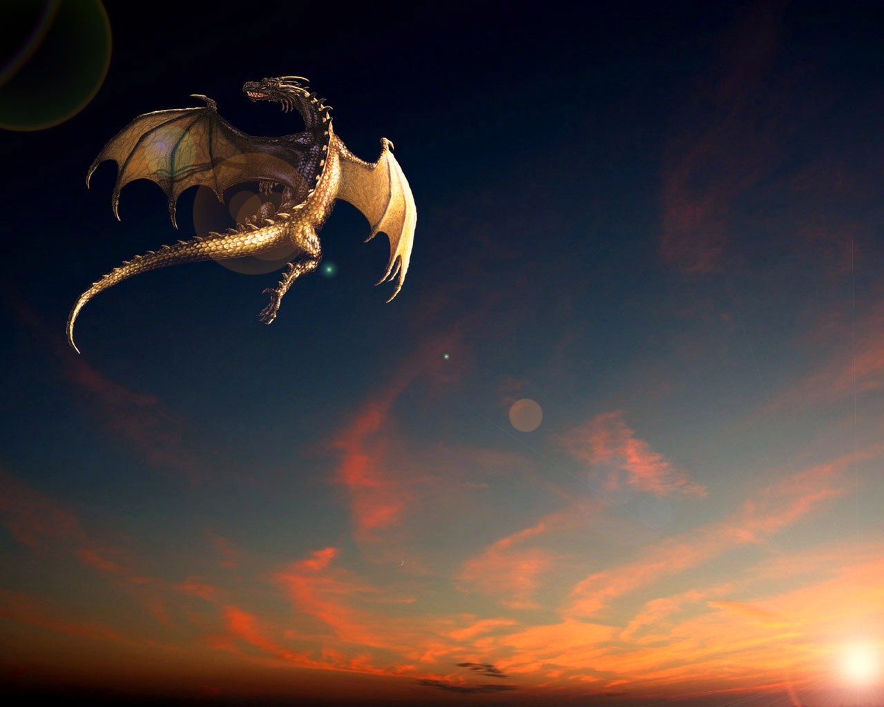 dragón vuelo puesta de sol fantasía