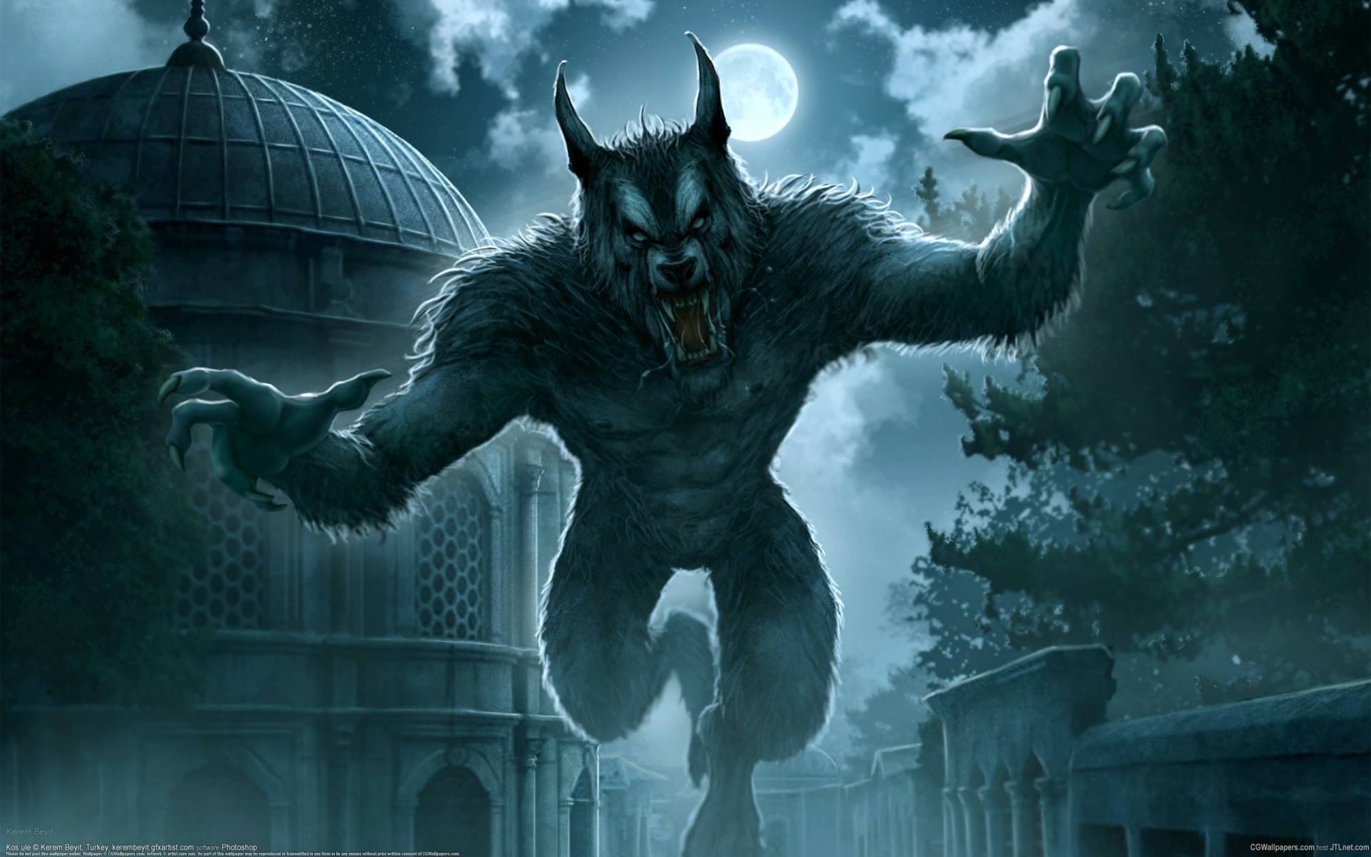 ville nuit pleine lune loup-garou fantaisie kerem beyit