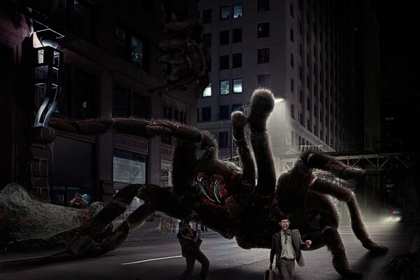 Invasion of the spider monster on the city