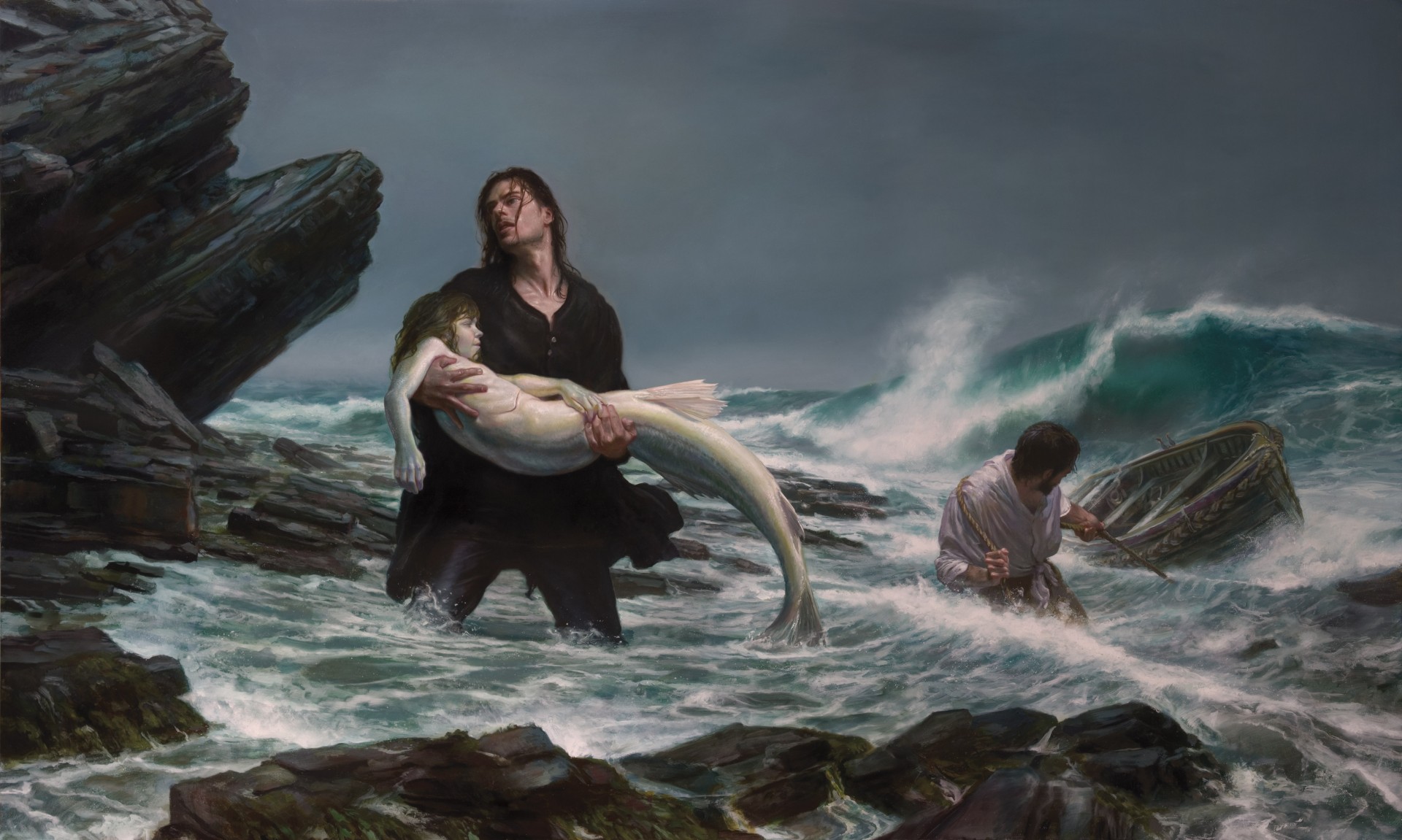 donato giancola pattern fishermen sea storm mermaid