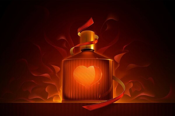 Perfume rojo brillante con tema de amor