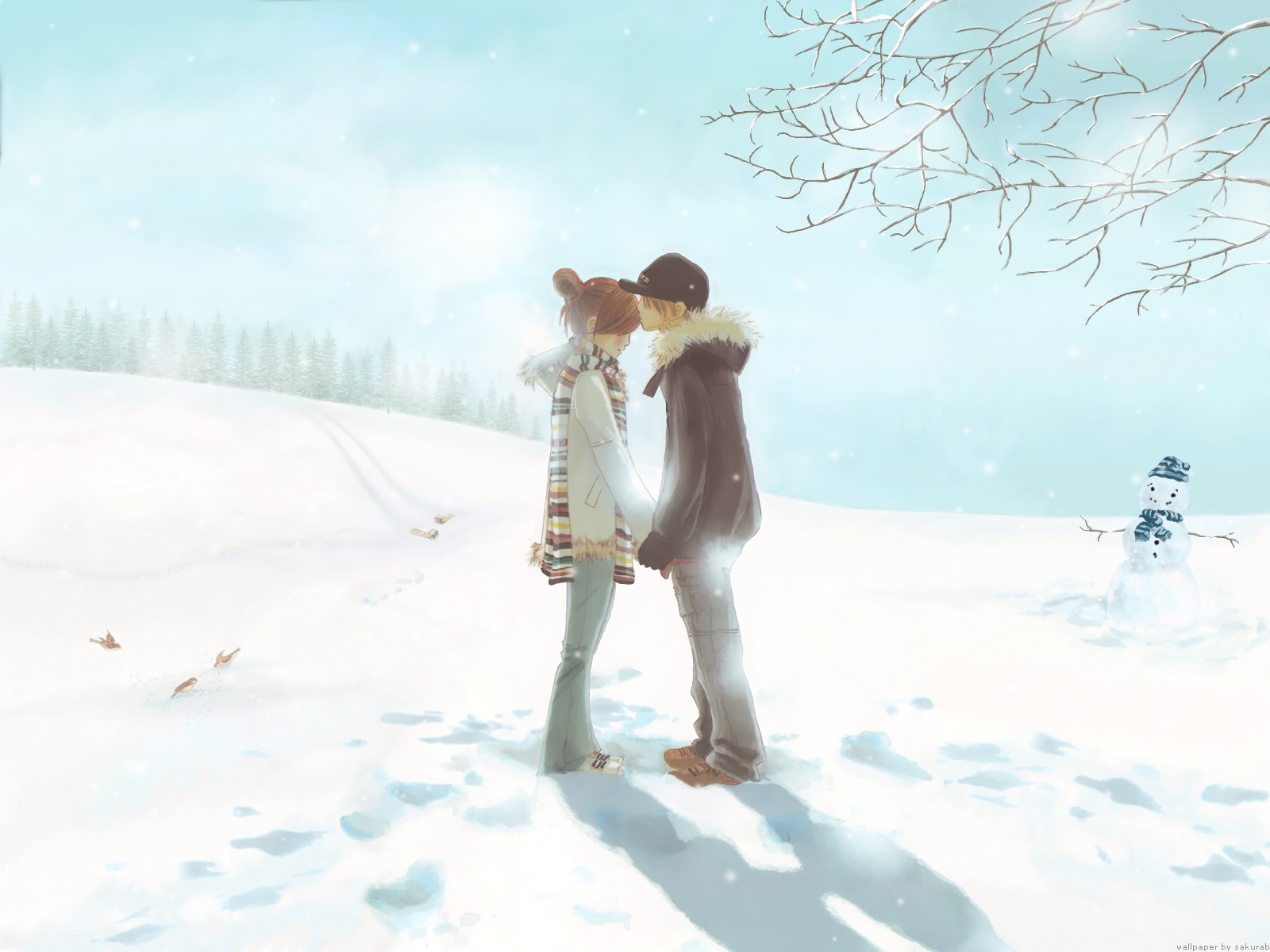 winter first kiss two tender