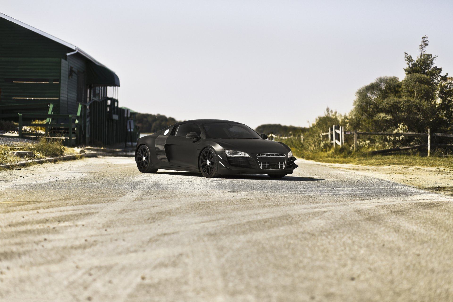 audi r8 matte black audi p8 front view shadow sky road