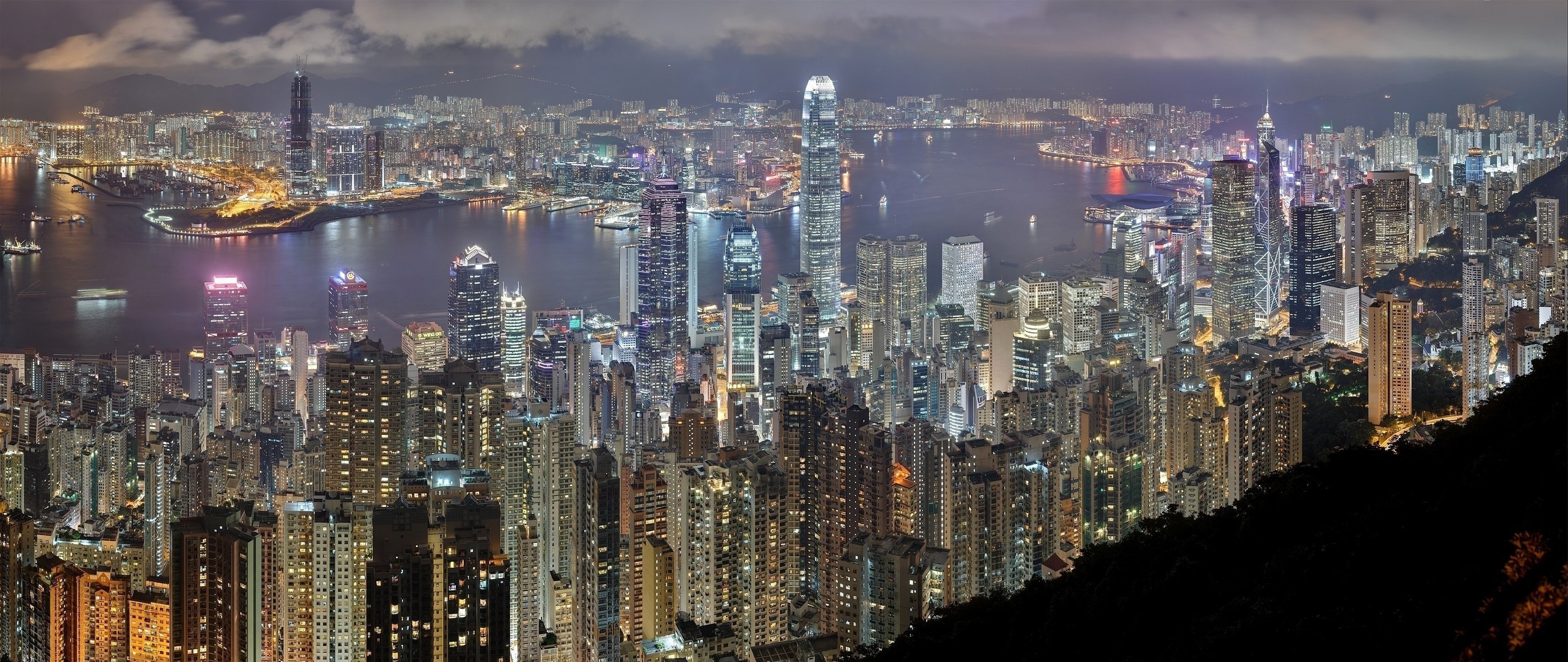 hong kong noche edificios rascacielos