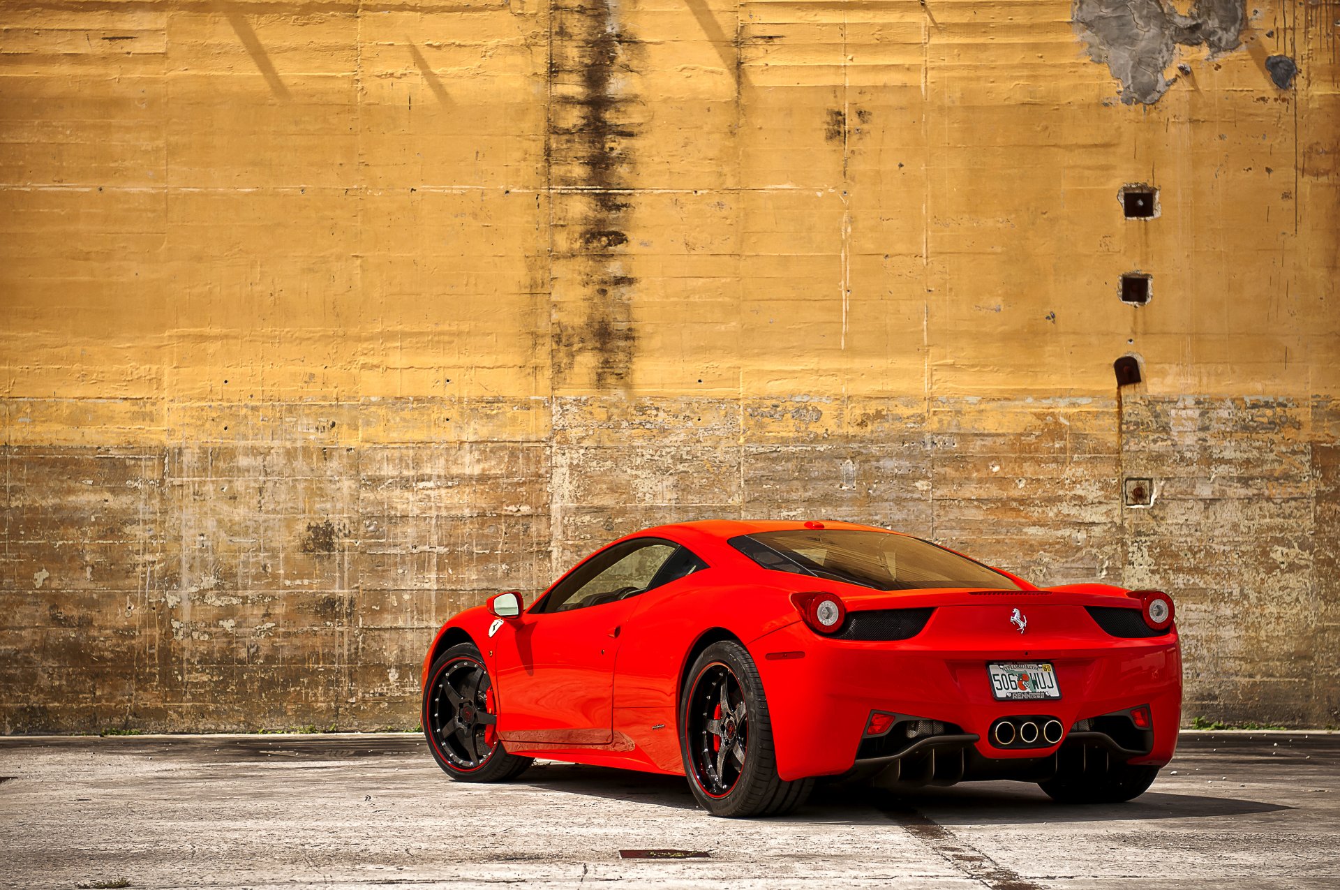 ferrari 458italia red wall yellow ferrari italy red mirror rear view reflection