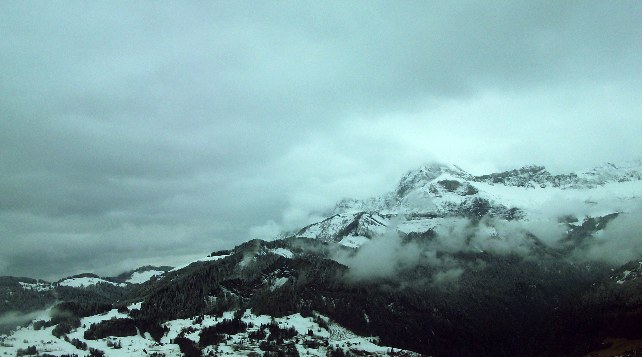 natur wolken berge landschaft schnee himmel bäume wald