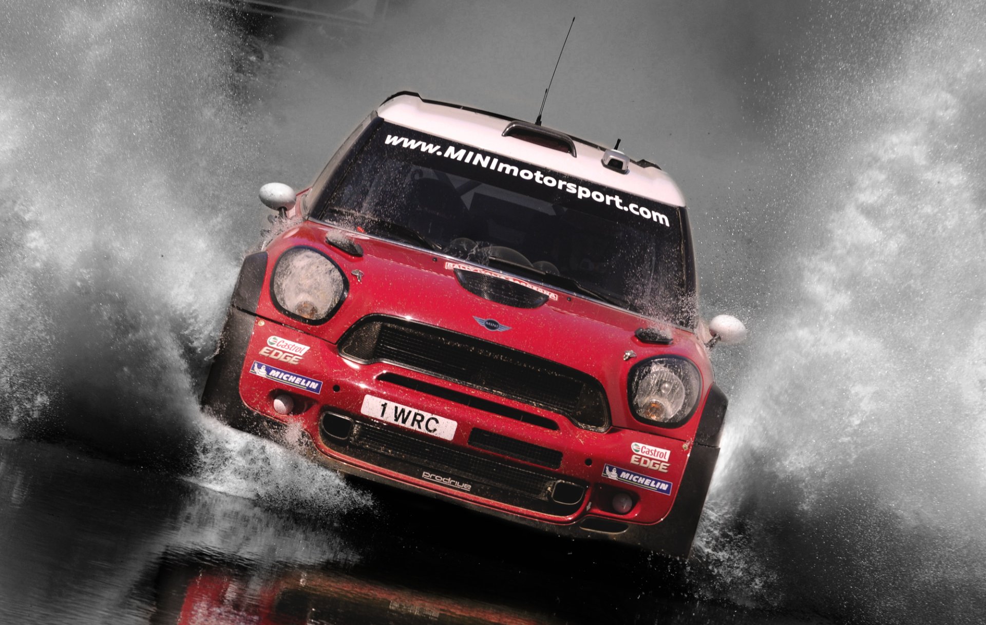 mini cooper mini mini cooper car car wrc rally race sport front hood headlights grille spray water red