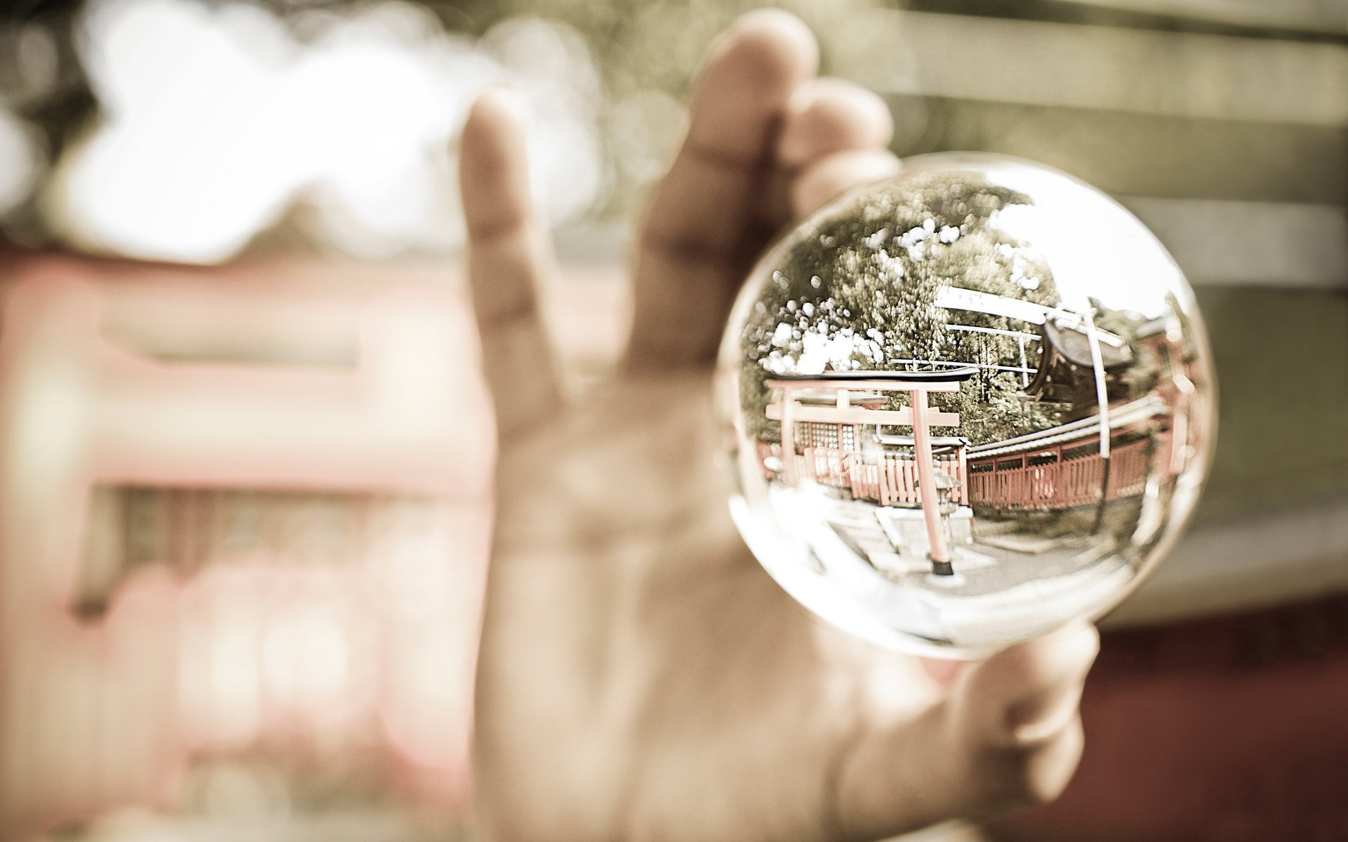 ball ball reflection hand macro reflection glass hand gla