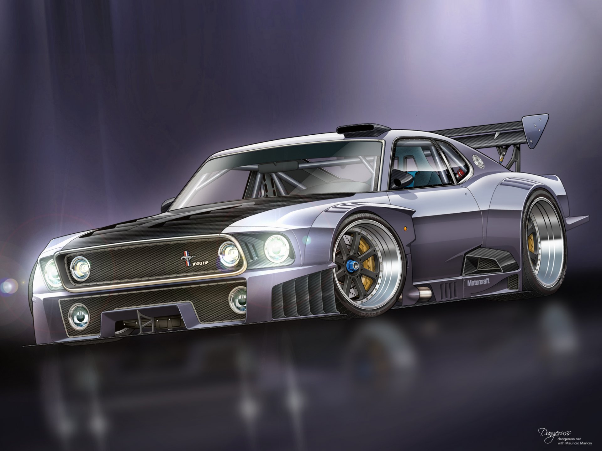 ford mustang 1000hp gt-r race car art