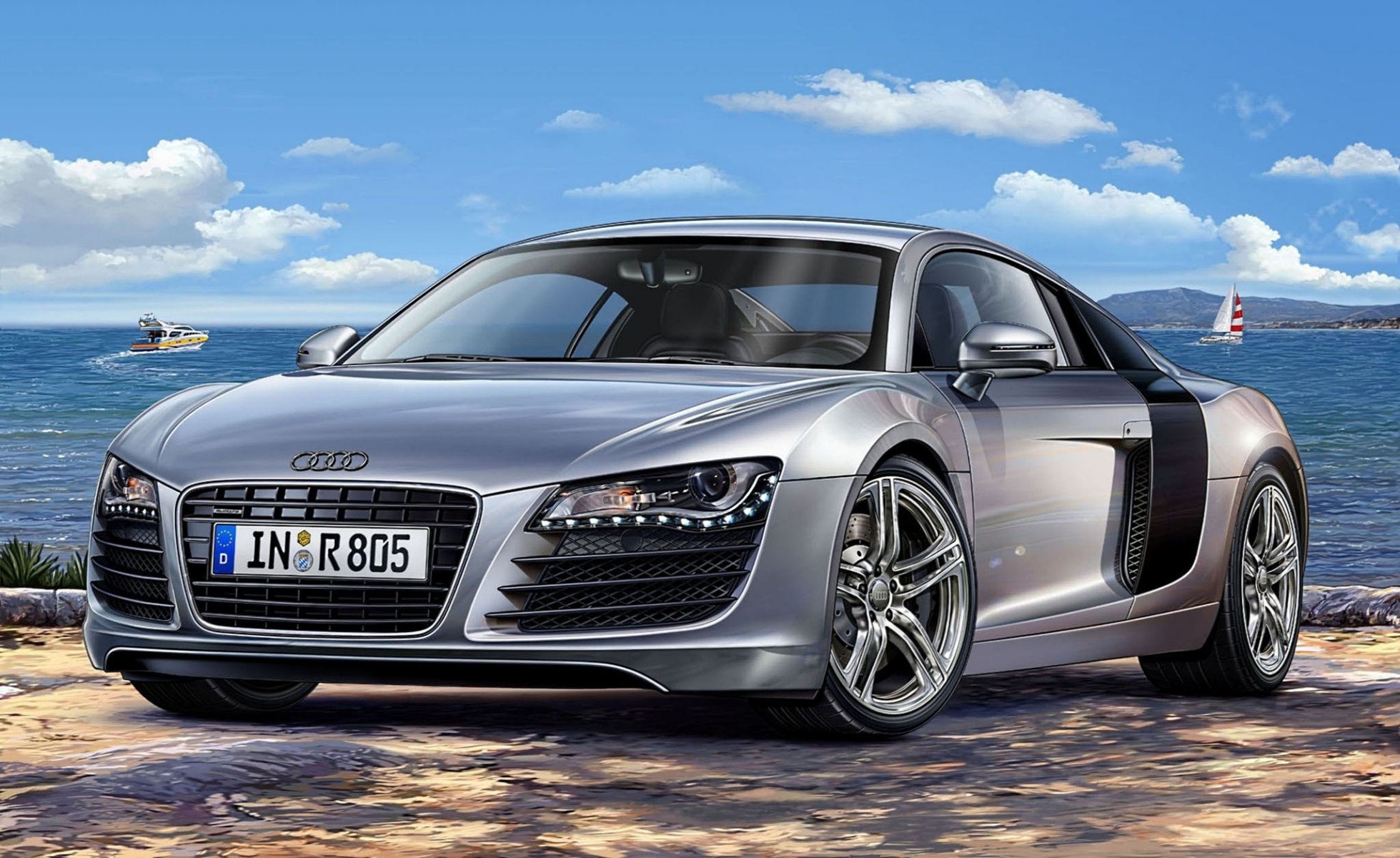 art audi r8 audi er8 sports silver mid-engined all-wheel drive supercar produced by german automaker since 2007. produces maximum power equal to horsepower allows the car to accelerate up to 100 km-h for