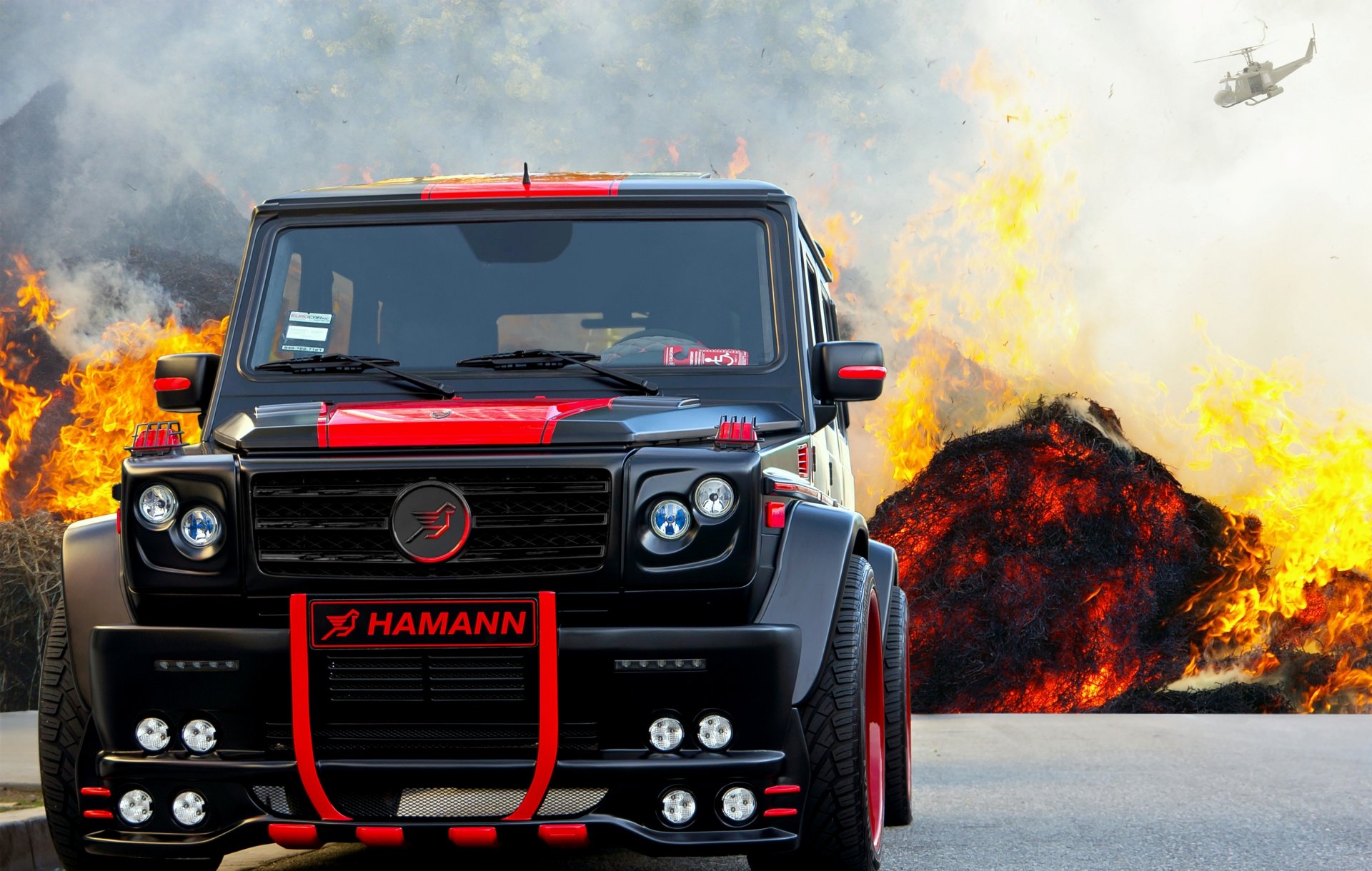 hamann mercedes benz g55 amg suv noir et rouge tuning fond